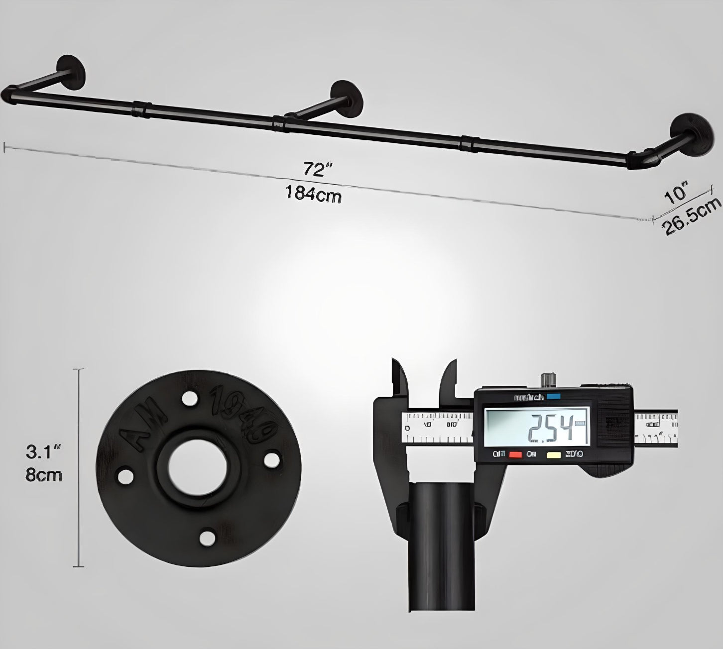 Black Iron Wall Mounted Hanging Clothes Rail